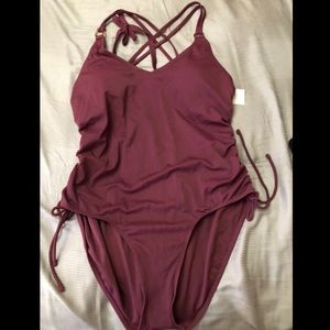 XL Burgundy One Piece High-Leg Swim
